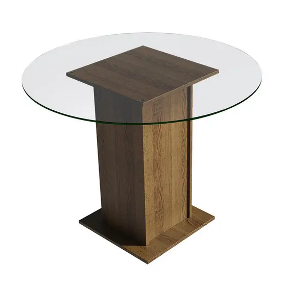Mesa de Jantar Redonda Madesa 5324 com Tampo de Vidro - Rustic