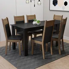 Conjunto Sala Jantar Medelin Madesa Mesa Tampo Madeira com 6 Cadeiras Rustic/Preto/Sintético Preto