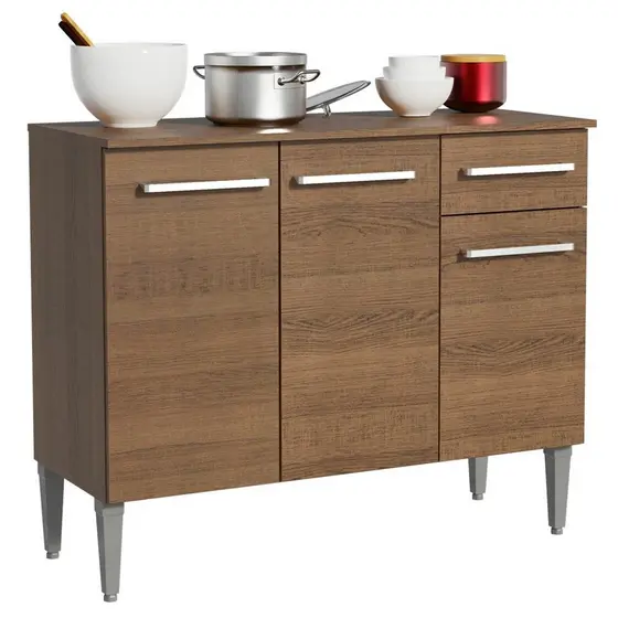 Balcão Gabinete Armário de Cozinha 3 Portas e 1 Gaveta Rustic Emilly Madesa