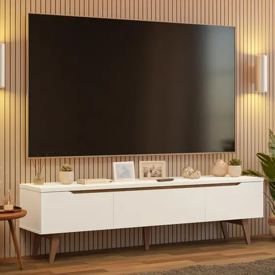 Rack para TV até 80 Polegadas 180cm 2 Portas 1 Gaveta Branco/Rustic Doha Madesa