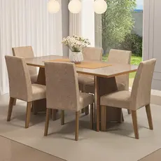 Conjunto Sala de Jantar Mesa Tampo de Vidro 6 Cadeiras Valerie Madesa
