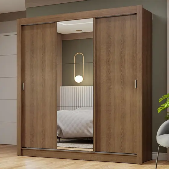 Guarda-Roupa Casal 3 Portas de Correr com Espelho Rustic Nobre Madesa