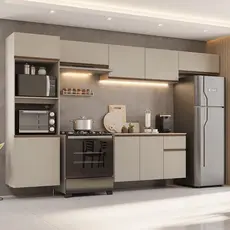 Armário de Cozinha Completa 340 cm Suspenso Crema Nice Madesa 02