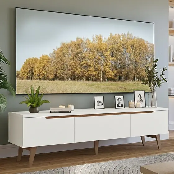 Rack para TV até 80 Polegadas 180cm 2 Portas 1 Gaveta Branco/Rustic Toronto Madesa