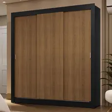 Guarda-Roupa Casal 3 Portas de Correr Preto/Rustic Sublime Madesa