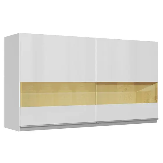 Armário De Cozinha Aéreo 100% MDF 120 cm Vidro Reflex Portas Branco Brilho Acordes Madesa