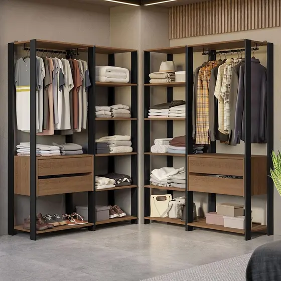 Guarda-Roupa Closet Modulado Valencia 4 Gavetas 358cm Rustic/Preto Madesa 04