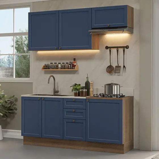 Armário de Cozinha Compacta 180 cm Rustic/Azul Vik Madesa 01