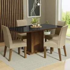 Conjunto Sala de Jantar Mesa Tampo de Vidro 4 Cadeiras Rustic/Preto/Imperial Avril Madesa