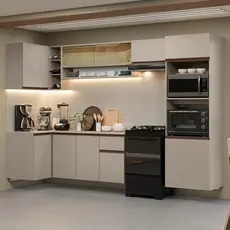 Armário de Cozinha Completa de Canto Suspenso 385cm Crema Nice Madesa 02