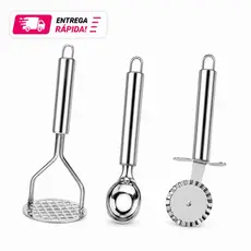 Kit 3 ou 1 Amassador Batata  Colher Sorvete Cortador Massa PREMIUM