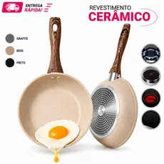 Frigideira Cerâmica Cabo Aço Inox  Antiaderente Indução Gás Soft Touch Premium Preta Bege Cinza Pequena Grande