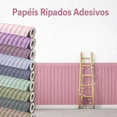 Papel De Parede Adesivo Ripado Com Faixa Para Meia Parede