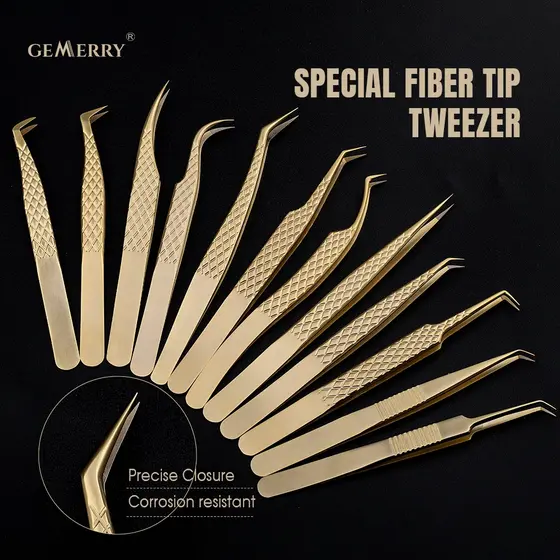 Pinça De Extensão De Pestanas Wendy 1 Pcs Com Pontas De Fibra Alta Precisão De Aço Inoxidável Dourada Para Ventiladores De Volume Taylor Swift Makeup Tools