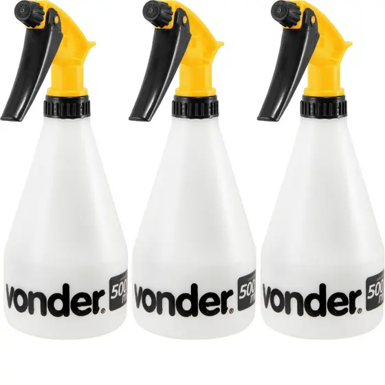 Kit com 3 Borrifador Manual Pulverizador Vonder 500ml Regulável em Spray Jato ou Névoa Jardim, Faxina e Estética Automo