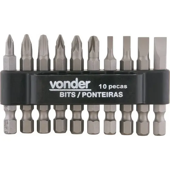 Jogo de Bits/Ponteiras com 10 peças, Encaixe Sextavado 1/4" - VONDER