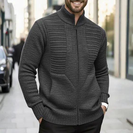 Sueter Masculino Cardigan Tricot Blusa De Frio Lã Com Bolso e Ziper