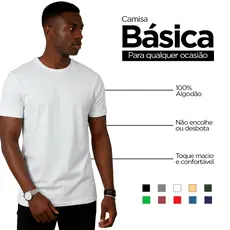 Camiseta Branca Básica Masculina Lisa 100% Algodão Reforço Ombro a Ombro - Camiseta Masculina Casual Unitário