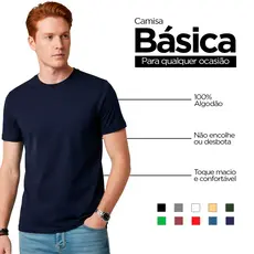 Camiseta Azul Marinho Básica Masculina Lisa 100% Algodão Reforço Ombro a Ombro - Camiseta Masculina Unitário