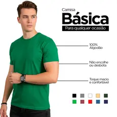 Camiseta Verde Básica Masculina Lisa 100% Algodão Reforço Ombro a Ombro - Camiseta Masculina Casual Unitário
