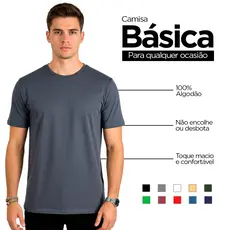 Camiseta Cinza Chumbo Básica Masculina Lisa 100% Algodão Reforço Ombro a Ombro - Camiseta Masculina Unitário