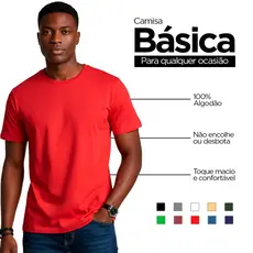 Camiseta Vermelha Básica Masculina Lisa 100% Algodão Reforço Ombro a Ombro - Camiseta Masculina Unitário
