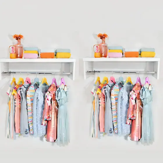 Oferta 2 Cabideiros Arara De parede Para Roupas Branco Closet 60 Cm