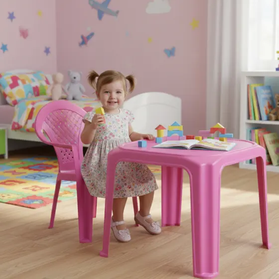 Mesa Infantil Rosa com Cadeira Educativa Espaço Atividades, Tarefas e Brincadeiras