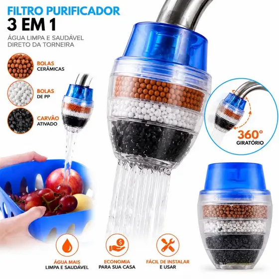 Filtro Purificador Arejador Com Filtro De Água Purificador Carvão Ativado 3 em 1 Bico Arejador Para Torneira De Cozinha