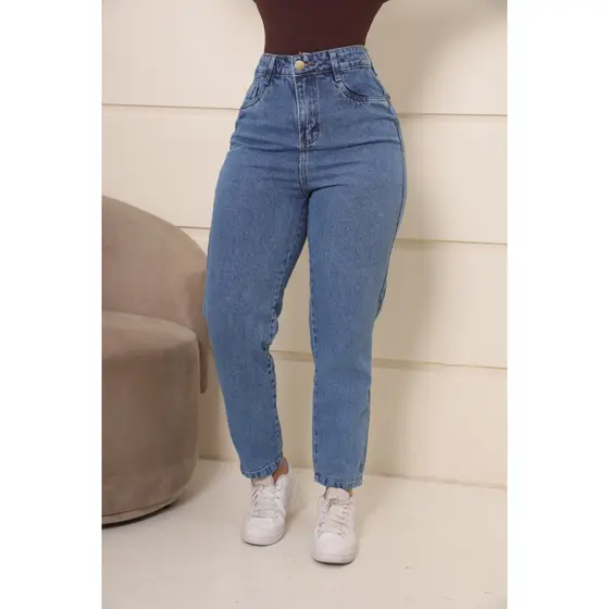 Calça Jeans Mom Feminina Cintura Alta Destroyed Blogueira