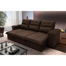 Sofá Retrátil/Reclinável Verona 2,30m Suede Velut Marrom c/ Molas no Assento - King House