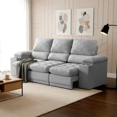 Sofá Veneza 2,40m Retrátil Reclinável Cinza USB e Porta Copos - King House