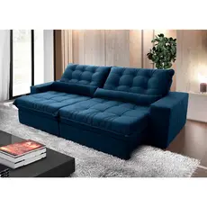 Sofá Retrátil Reclinável Zurique 2,50m Suede Velut Azul Marinho  Molas no Assento - King House