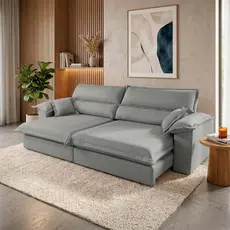 Sofá Retrátil Reclinável 2,30m Nivus Cinza c/ Molas Ensacadas - King House
