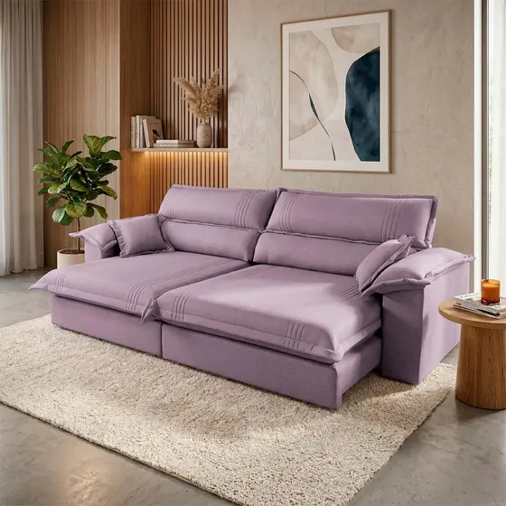 Sofá Retrátil Reclinável 2,30m Nivus Rose c/ Molas Ensacadas - King House