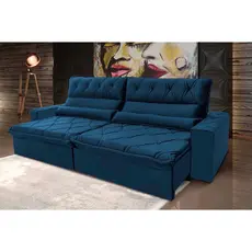 Sofá Retrátil Reclinável França 3,00m Suede Velut Azul Marinho  Molas no Assento - King House