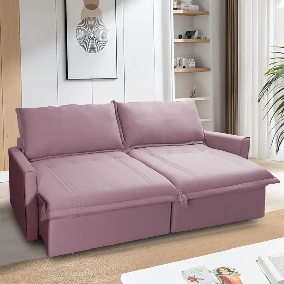 Sofá Cama Baú Ravello Sem Caixa 2,26m Linho Rose 3 Lugares
