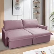 Sofá Cama Baú Ravello Sem Caixa 2,26m Linho Rose 3 Lugares