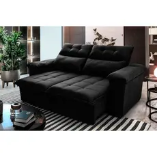 Sofá Retrátil Reclinável Verona 1,80m Suede Velut Preto  Molas no Assento - King House