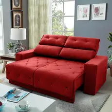 Sofá Retrátil Reclinável Belga 1,80m Suede Velut Vermelho  Molas no Assento
