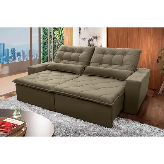 Sofá Retrátil Reclinável Islândia 2,50m Suede Velut Bege Molas no Assento - King House