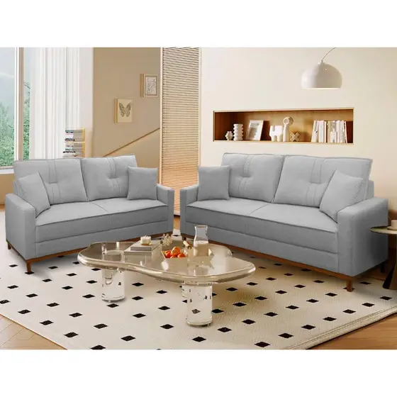 Conjunto Sofá Living 3 e 2 Malibu Bouclê Cinza 1,50/2,30m - King House