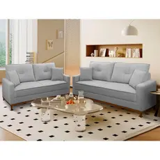 Conjunto Sofá Living 3 e 2 Malibu Bouclê Cinza 1,50/2,30m - King House