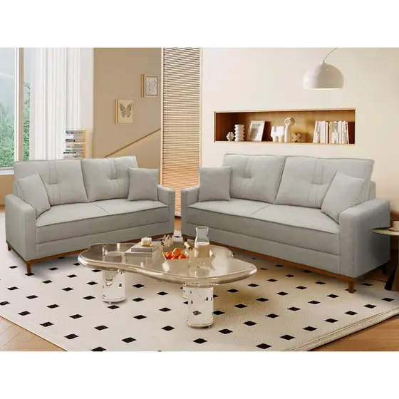 Conjunto Sofá Living 3 e 2 Malibu Bouclê Bege 1,50/2,30m - King House