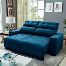Sofá Retrátil Reclinável Belga 1,80m Suede Velut Azul  Molas no Assento