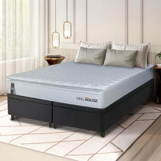 Conjunto Box Baú Preto Luanda Branco Espuma D28 Queen 158x198x69 - King House