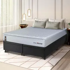 Conjunto Box Baú Preto Luanda Branco Espuma D28 Queen 158x198x69 - King House