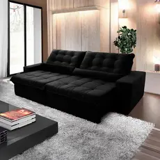 Sofá Retrátil Reclinável Zurique 2,30m Suede Velut Preto c/ Molas no Assento - King House