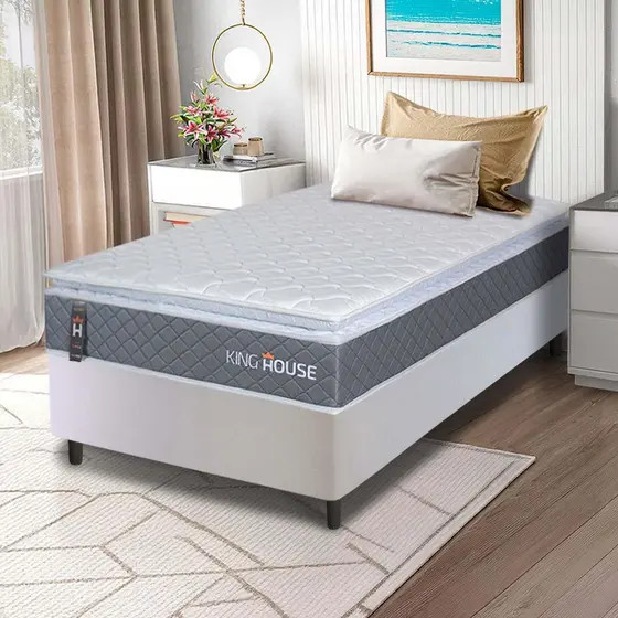 Conjunto Box Branco Luanda Cinza Espuma D28 Solteiro 88x188x62 - King House