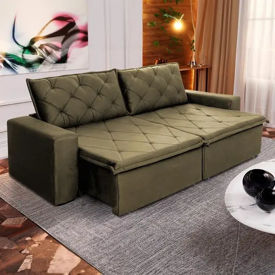 Sofá Cama Bangkok Sem Caixa 2,50m Retrátil e Reclinável Com Molas Velut Tabaco- King House